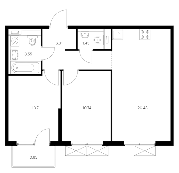 2-комнатная квартира 54.01 м², 13/15 эт., ЖК «Янинский лес»